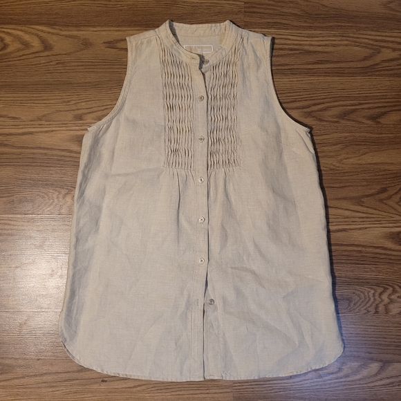 Sleeveless Cream Linen Top - Picture 4 of 8